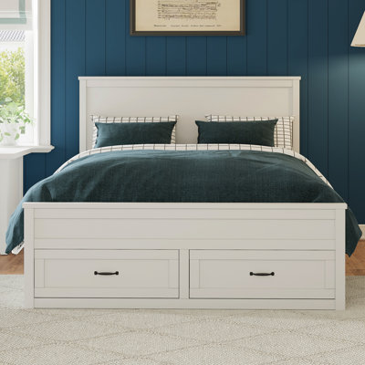Modern Queen Size Wood Storage Bed Frame With 6 Drawers,Platform Bed With Wooden Slats Support,No Box Spring Needed,White