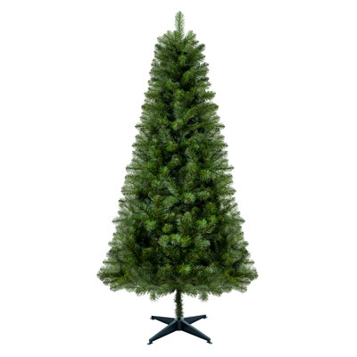 6FT Hinged Unlit Artificial Christmas Tree With 582 Tips, Full PVC Branches, Green Holiday Tree With 4-Leg Plastic Stand For Indoor Christmas Decoration