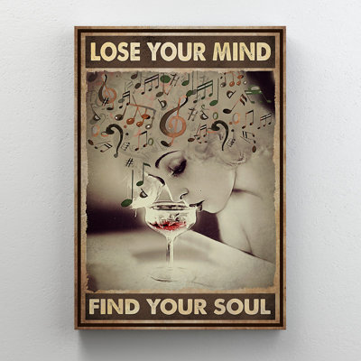 A Lady Drinking Wine - Lose Your Mind Find Your Soul Gallery Wrapped Canvas - People Illustration Decor, Silver Living Room Decor