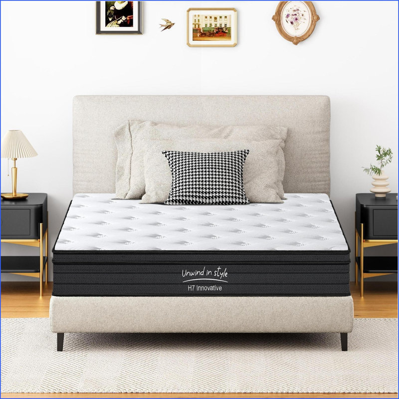 Matelas, matelas hybride pleine grandeur de 10 pouces avec ressorts ensachés individuellement, fermeté moyenne | Mousse et ressort | Blanc
