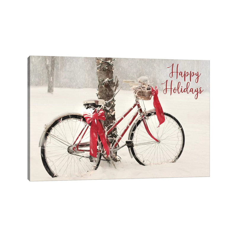 Happy Holidays Snowy Bike by Lori Deiter - Wrapped Canvas Print, 20.32 cm H x 30.48 cm W