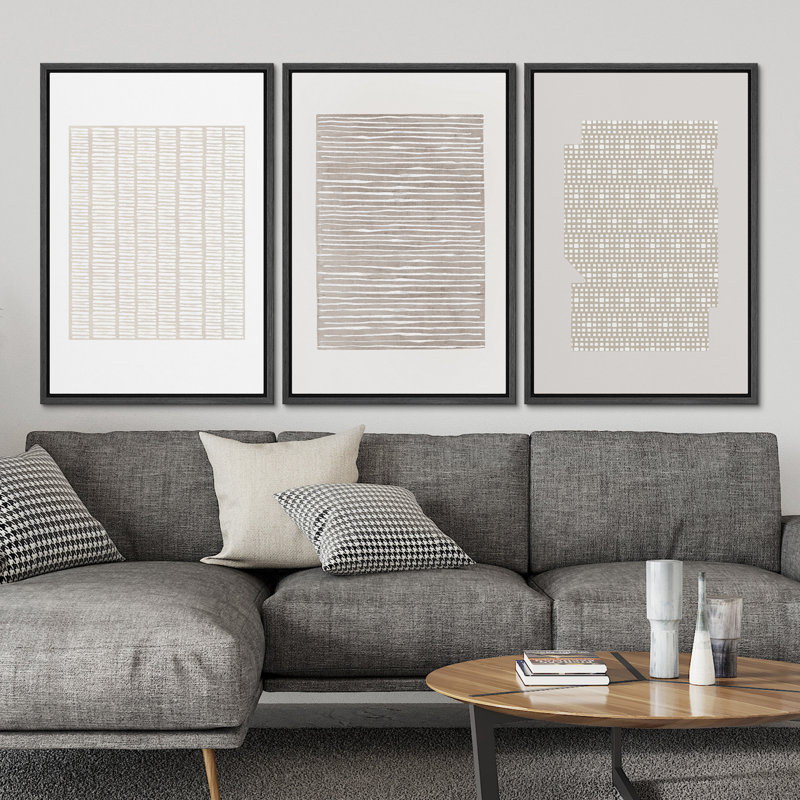 Geometric Subtle Abstract Modern Minimalist Neutral Home Decor - Framed Canvas Print Wall Art Work, 36" H x 72" W, Black