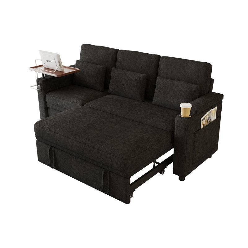 Canapé-lit convertible de 83 po avec canapé-lit, port USB et table d'appoint, Black