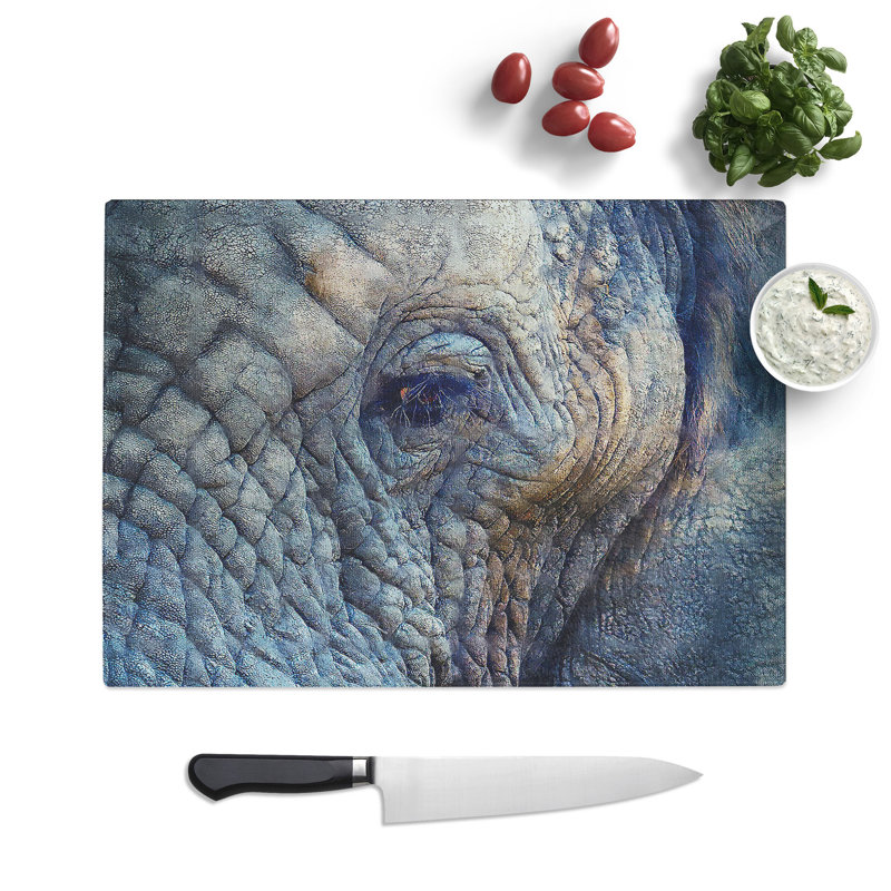Tempered Glass Blue Elephant Chopping Board, 20 cm x 28.5 cm