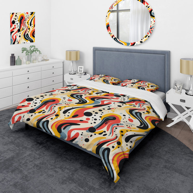 Ensemble de housse de couette Red Popart Lichtenstein Lines Matrix I, Housse de couette pour grand lit et 2 taies décor