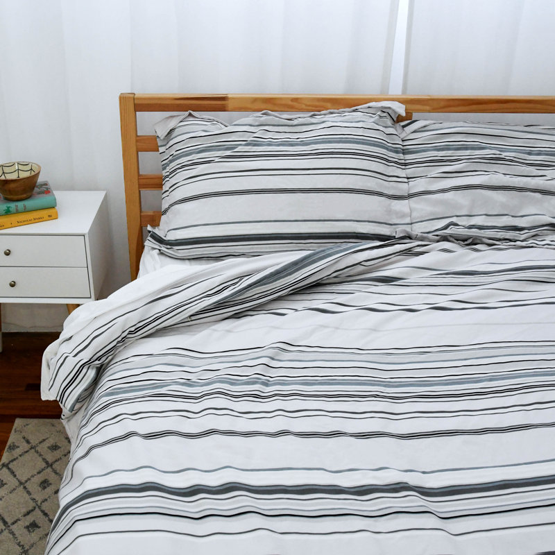 Gray Coastal Stripes Twin Microfiber Sheet Set