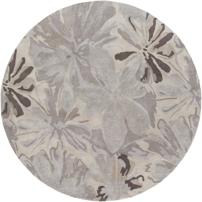 Tapis oriental en laine gris clair touffeté à la main Elsberry, Carré 4 pi