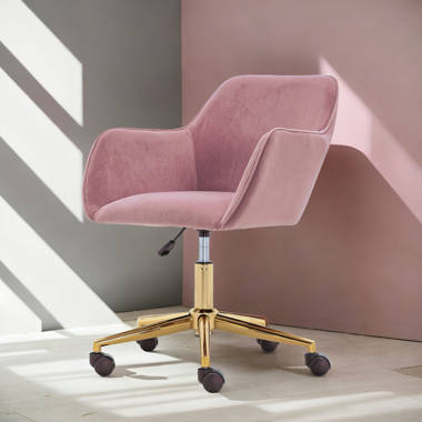 Linon Alyssa Upholstered Adjustable Swivel Desk Chair Gold Legs in Blush  Pink