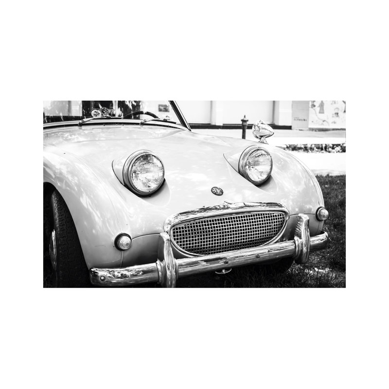 Cute Retro Car with Headlights - Photograph Print, 30cm H x 46cm W, Wrapped Canvas