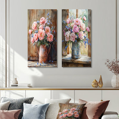 Bouquet de pivoines Country Bloom I - Collection de 2 panneaux de toiles florales