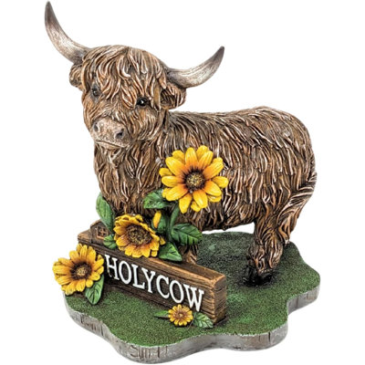 Resin Highland Cow Figurine With Sunflowers "holy Cow" Rustic Farmhouse Lodge Decor