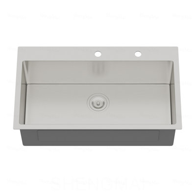 Évier de cuisine à montage sur le dessus 33 po - 33 po x 19 po x 9 po Évier de cuisine en acier inoxydable à cuve simple de calibre 16 de 9 pouces de profondeur, avec crépine (sans accessoires supplémentaires)