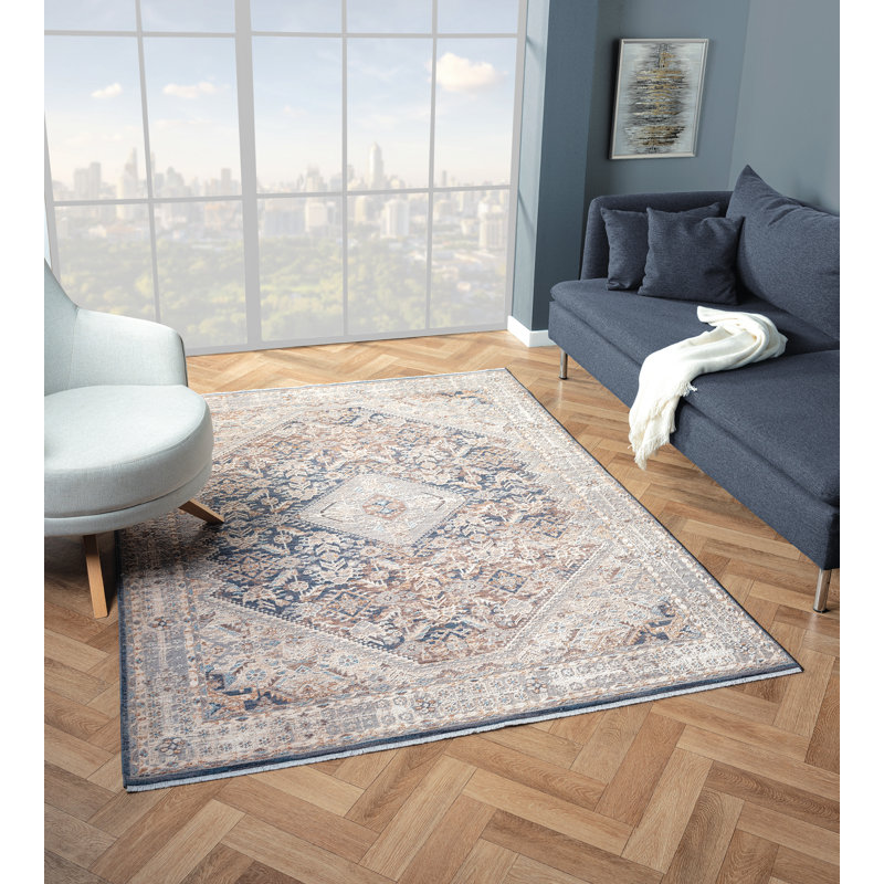 Hult Austro - Tapis médaillon brun vieilli avec motifs traditionnels, Rectangle 5 pi 3 po x 7 pi 2 po