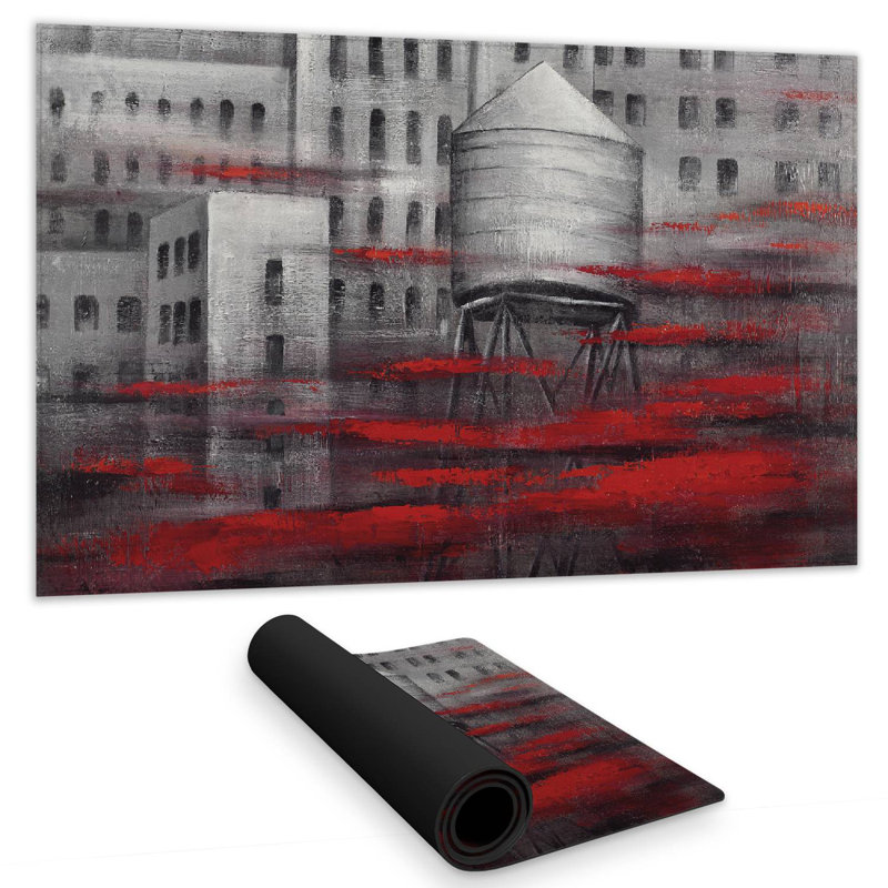 Gray city with red clouds - 14.00"x24.25" Desk mat