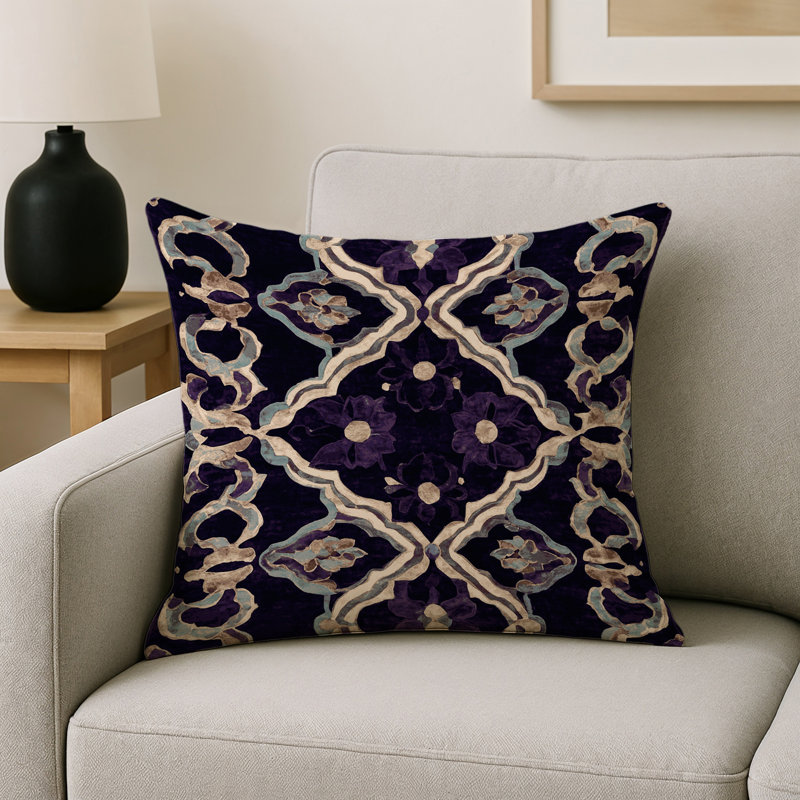 Coussin décoratif intérieur et extérieur Modern, Mauve géométrique 5, Carré 18 po