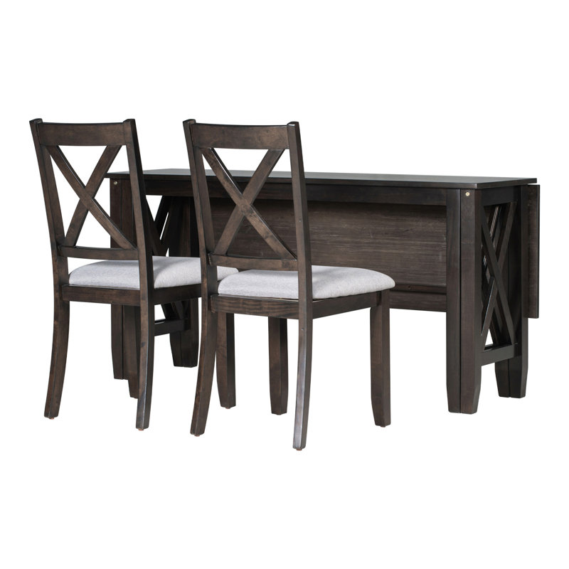 Ensemble de salle à manger 6 pièces en bois massif avec 4 chaises et banc pour la salle à manger, Espresso / beige