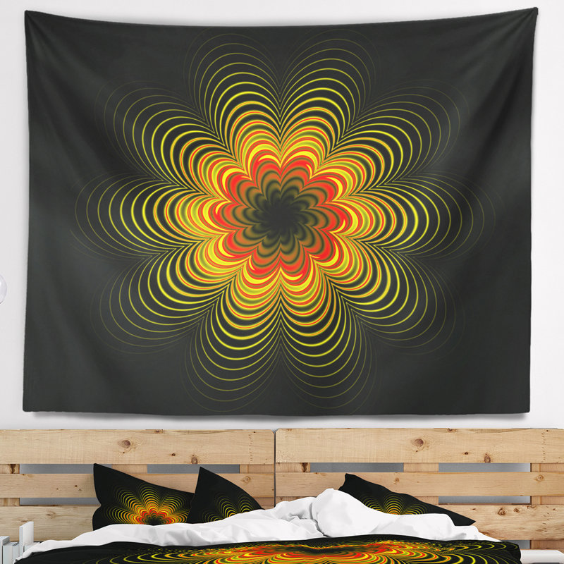 Tapisserie florale psychédélique florale jaune, H 50 po x l 60 po