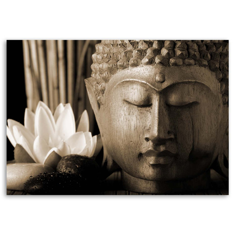 Buddha's Head With A Lily - No Frame Print on Canvas, 60cm H x 90cm W