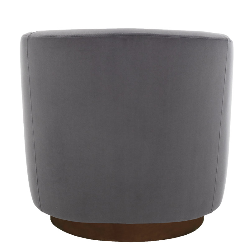 Gray Velvet Swivel Barrel Chair with Wood Base