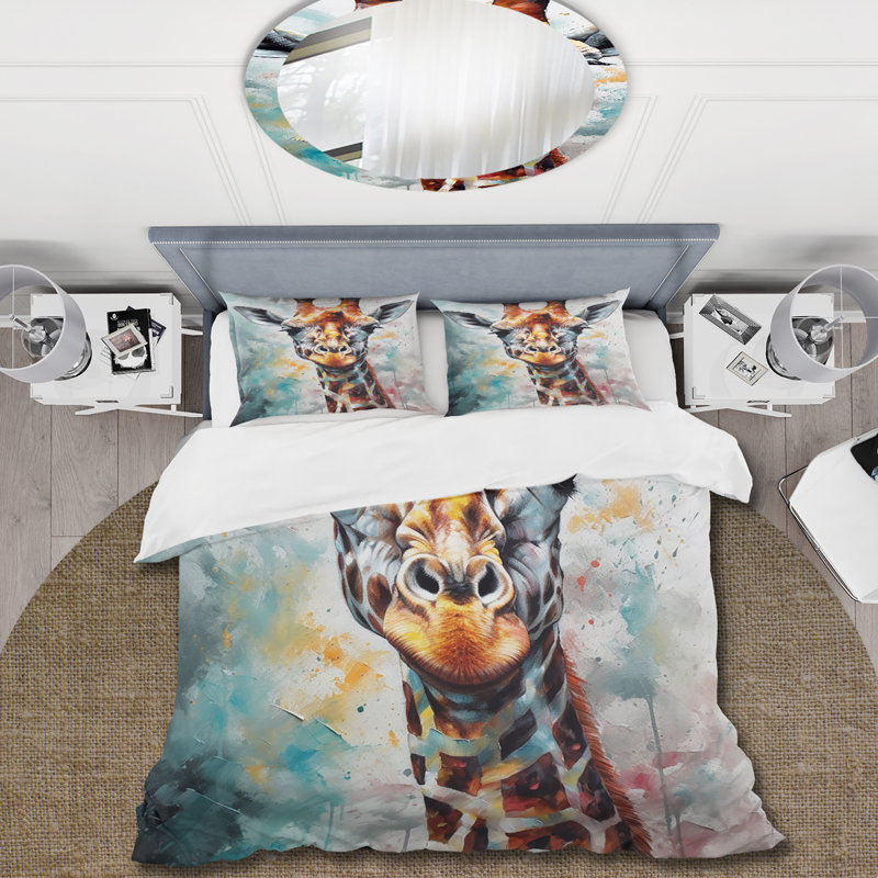 Portrait de girafe abstraite - ensemble de housse de couette animaux - microfibre de polyester