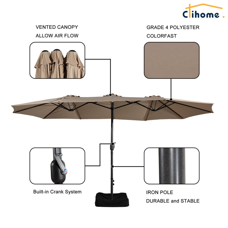 Tan Steel 15 ft Market Umbrella with Stand