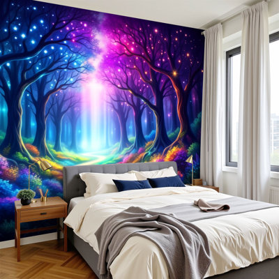 Papier peint auto-adhésif Forêt Magical Colours Starry Trees Woodland Fantasy