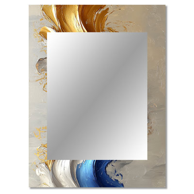 Rhythmic Golden Ink Waves Fusion III - Maze Large Wall Mirror, Modern Unique Mirror, Printed Metal Art