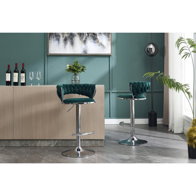 2 tabourets de bar, à hauteur réglable avec base et repose-pieds, siège en velours, convient aux tabourets de bureau modernes (2), peut être ajusté mécaniquement, repose-pieds et base en métal, style simple