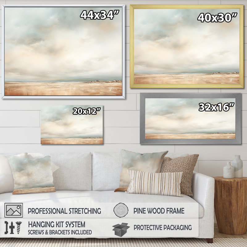 «Beige tempête pré», impression sur toile, Cadre flottant doré, H 12 po x l 20 po x P 1 po