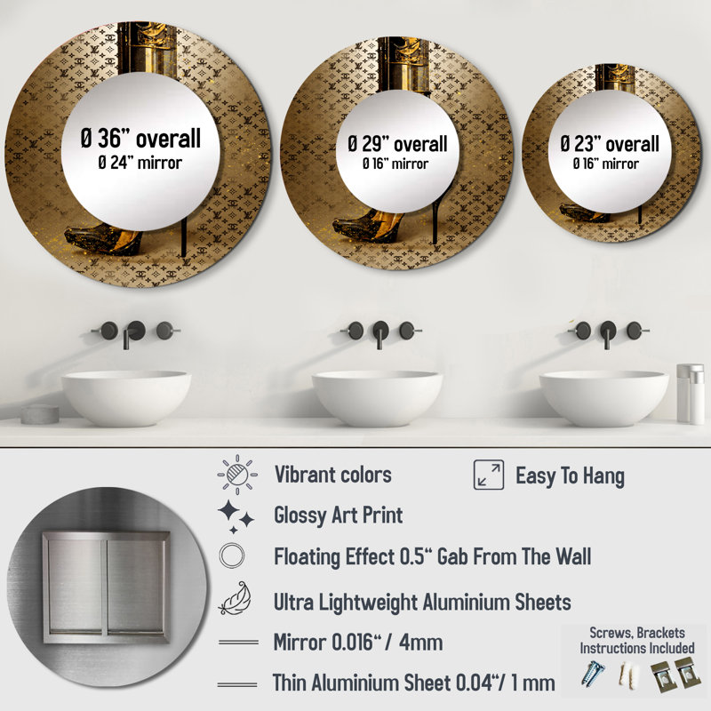 Olari Luxury Brand Bionic Heel I - Fashion Decorative Mirror, Glam Round Wall Mirror, Printed Metal Art, 23" x 23"