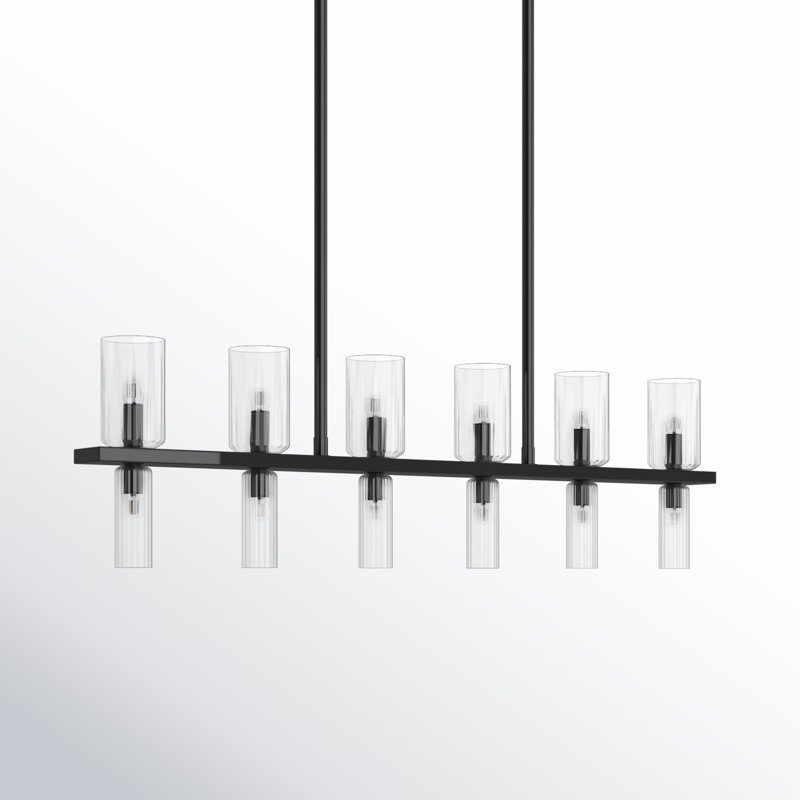 Luminaire suspendu linéaire pour îlot de cuisine 12 lumières Bartett, Noir doux