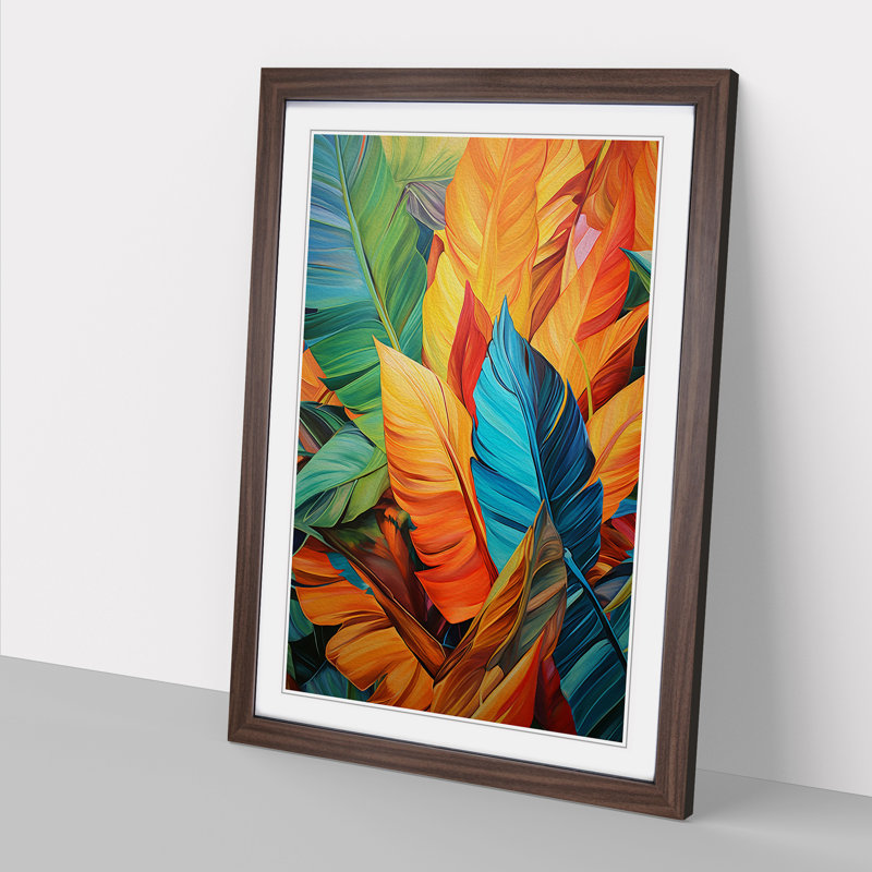 Palm Leaf Expressionism No.2 - Single Picture Frame Print on Wood, 64cm H x 46cm W x 2cm D, Walnut Framed