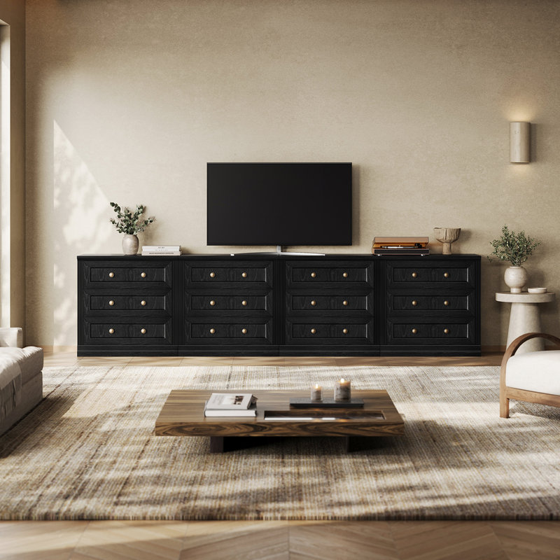 Buffet modulaire moderne Monos avec meuble bas à 12 tiroirs, noir, Noir