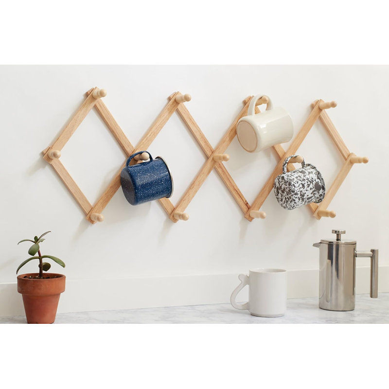 Expanding Beechwood Coffee Mug Wall Rack