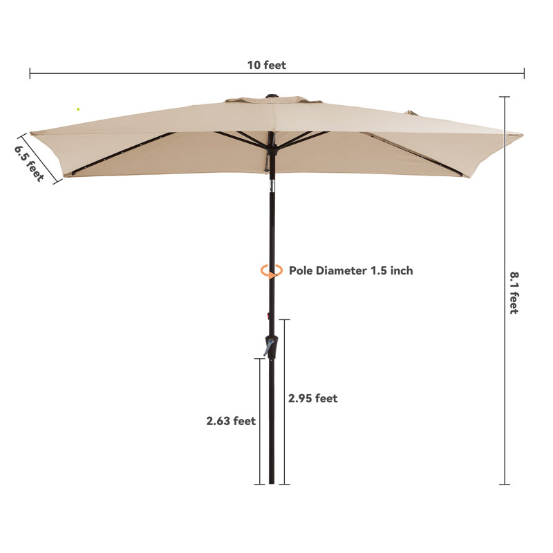 Parasol lumineux de marché rectangulaire d'extérieur 6,5 x 10 pi, Beige