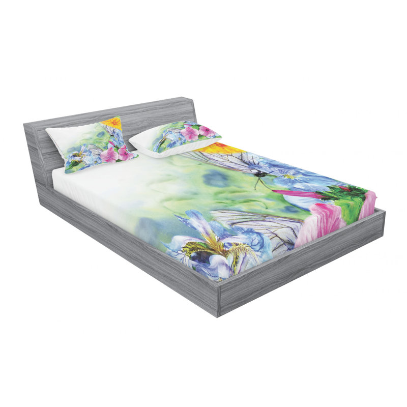 Microfiber Floral Sheet Set, Full Sheet Set with Fitted Sheet