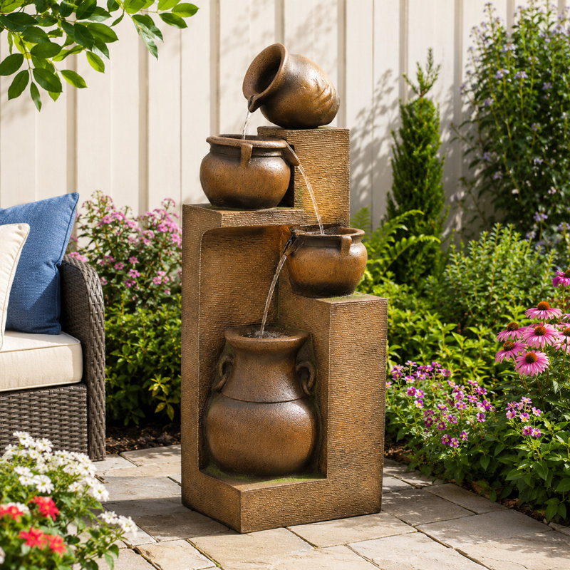 Handcrafted Weather Resistant Floor Fountain, Gold