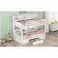 Lit superposé simple avec tablettes intégrées à côté du lit supérieur et inférieur et du tiroir de rangement, blanc