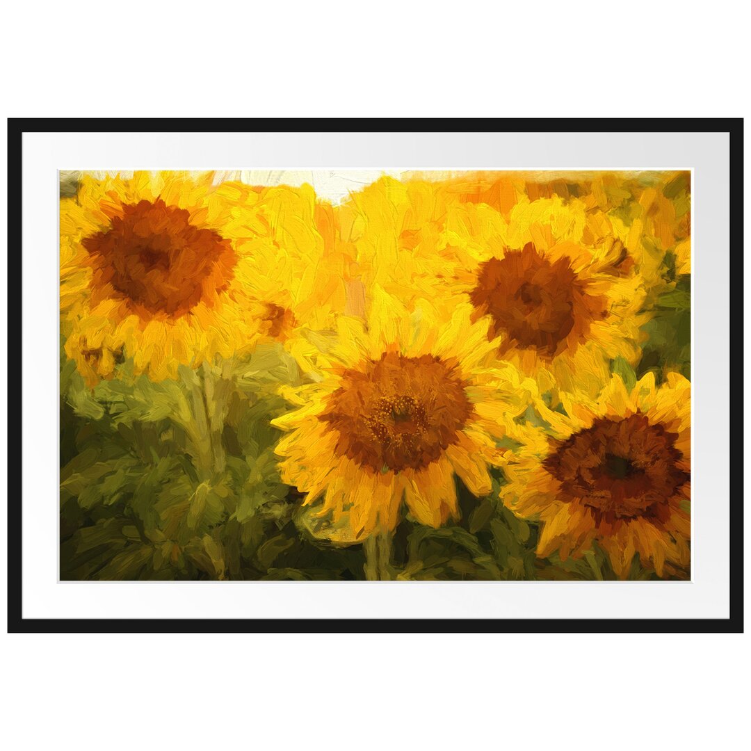 Gerahmtes Poster Sonnenblumen auf dem Feld