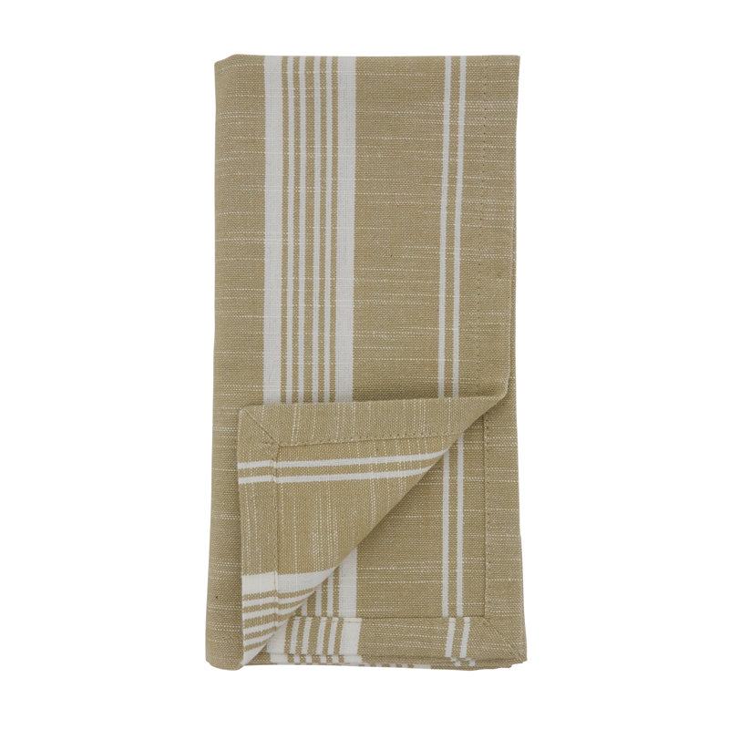 Khaki and White Striped Cotton Square Napkins, 20-inch, Set of 4