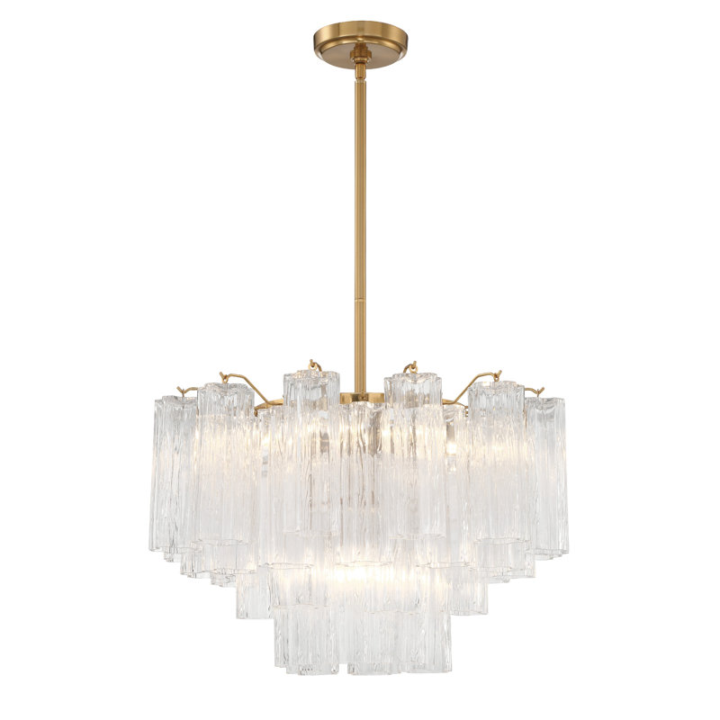 Arras Dimmable Tiered Chandelier, Aged Brass,  Clear, 14.25" H x 22" W x 22" D