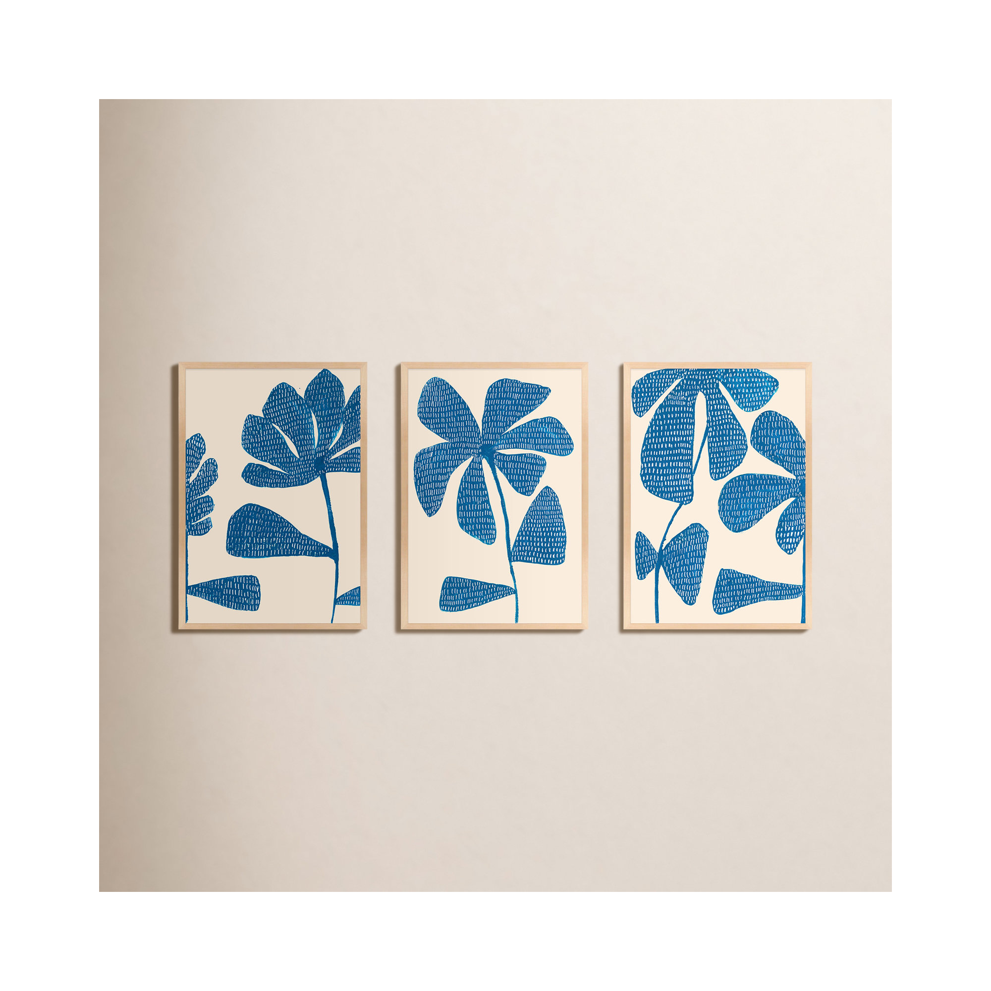 Ceramic Blue 1-3. Set of 3 by Andrea Stokes - Framed Wall Art, Maple Picture Framed Paper, 30" H x 21" W