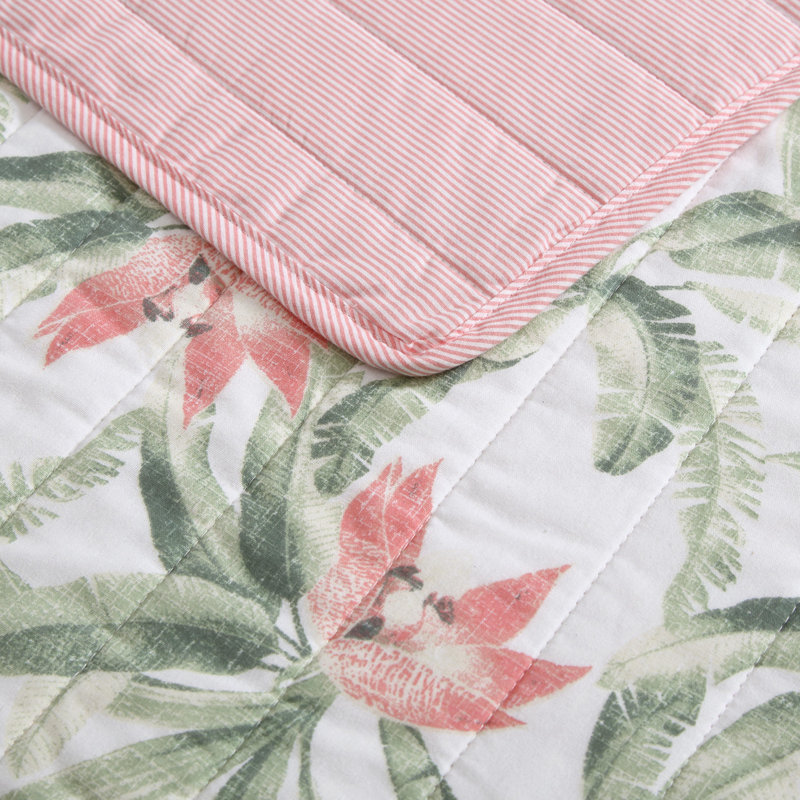 Acapulco Palms Quilt Tropical Cotton Floral Quilt, King Quilt + 2 King Shams