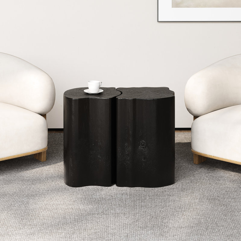 Black 21 Irregular End Table With Split Design, Small Space For Indoor Outdoor Use, And Fiberglass Materials, Black