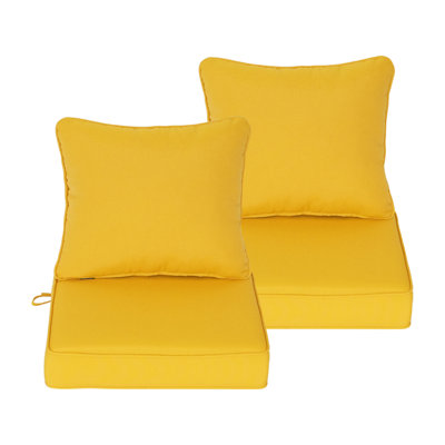 Ensemble de 2 coussins profonds d'assise et de dossier pour terrasse, 56 x 61 x 13 cm, résistants aux intempéries - Jaune tournesol