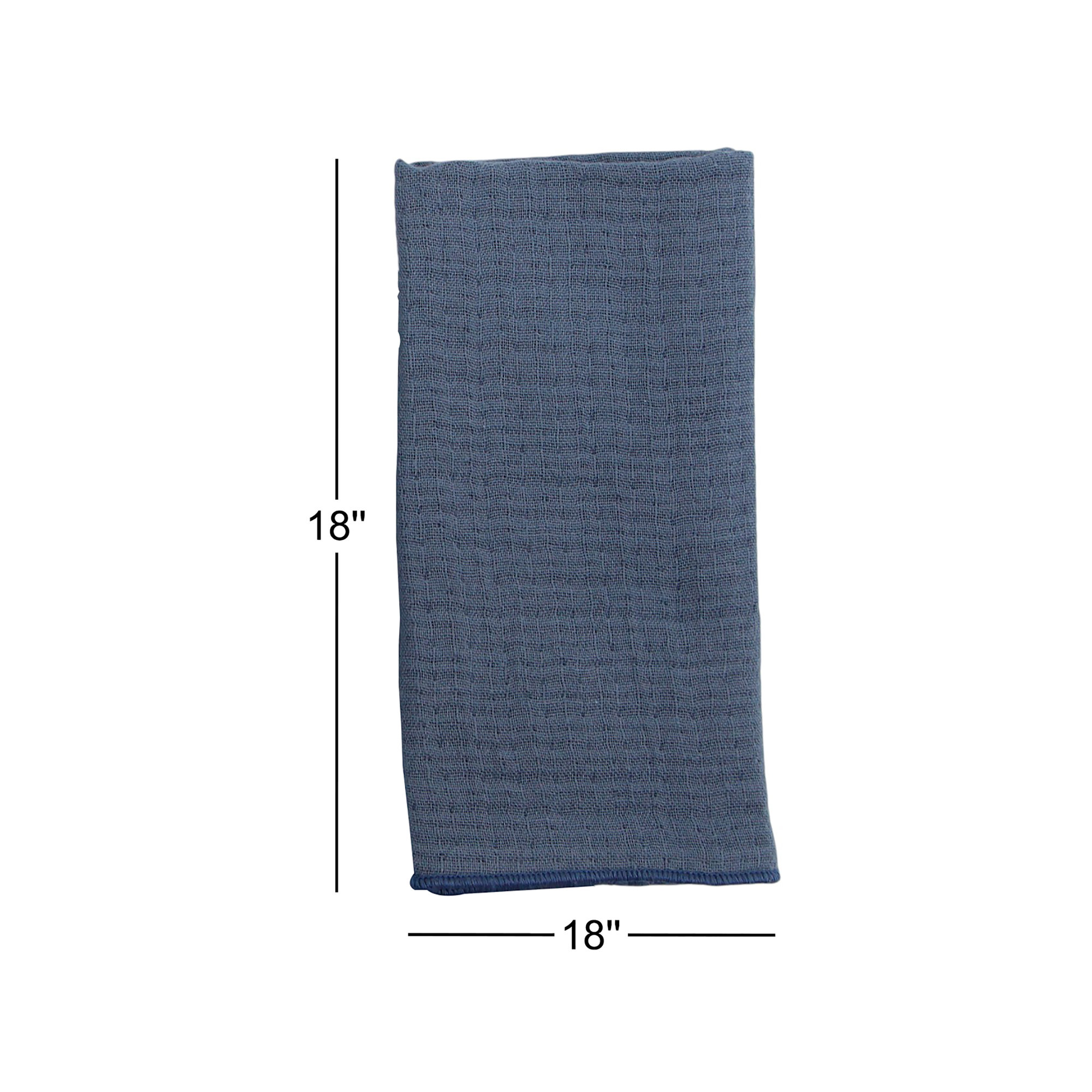 Reversible Muslin Napkin With Overlock Hem, Navy