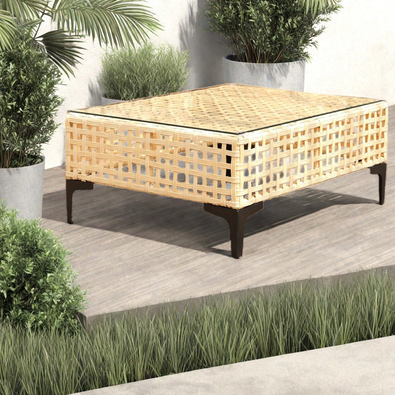 Compact Patio Tables, Aluminum Pe Wicker Modern Glass Top For Patio