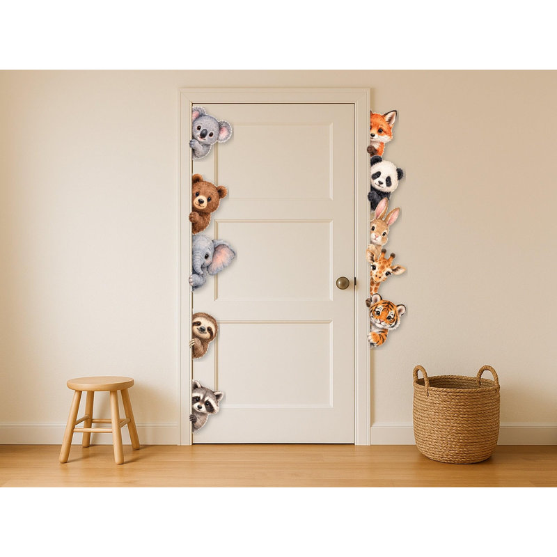 Peeking Animal Wall Decals, Set of 10 Peel and Stick Nursery Wall Stickers, Satin Finish Removable Kids Room Wall Art, 20"W x 20"H (50 x 50 cm)