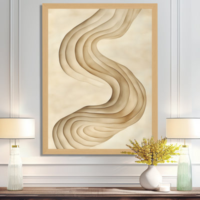 Beige Soft Clay Ripple III - Tableau abstrait minimaliste encadré