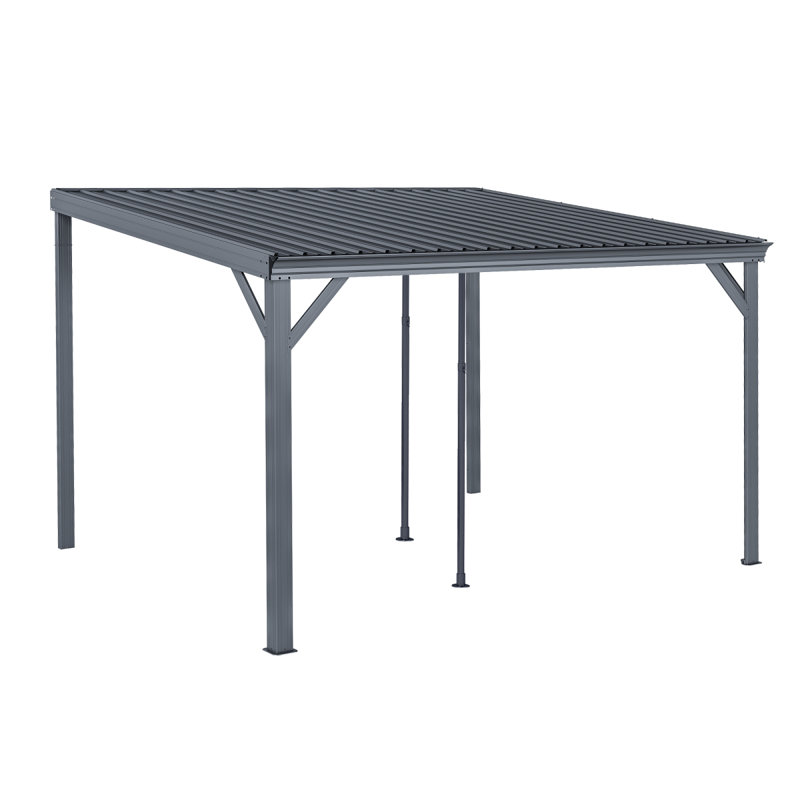 10X12ft Lean To Gazebo, Outdoor Hardtop Wall Mounted Gazebo With Sloping Galvanized Steel Roof, Upgraded Heavy Duty Mounted Shelter With Drainage System For Deck, Porch, Backyard